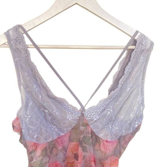 Mapale bodysuit nightie lace up back lace trim floral size 1X/2X - Picture 6 of 8